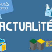 Visuel d’actualité sur le thème « Ambition Zéro Déchet » de la communauté de communes Haut-Poitou, avec des pictogrammes de bacs de tri et de recyclage.