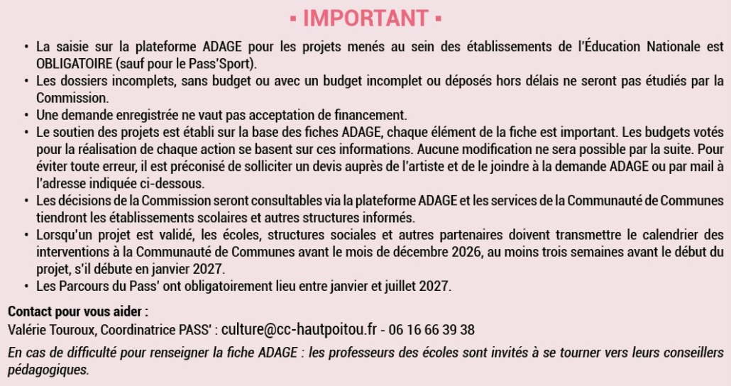 Modalités du Pass' 2026-2027