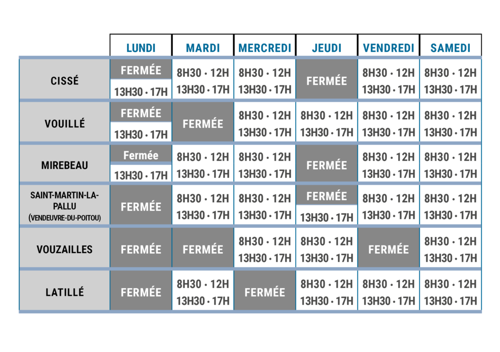 Horaires des déchetteries hiver 2026-2027